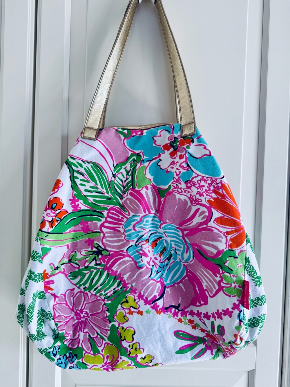 Lilly Pulitzer for Target Pink, Teal & Green Floral Canvas Tote with Gold Straps